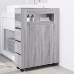 vidaXL Narrow Bathroom Cabinet with Wheels Storage Cupboard Engineered Wood - grey sonoma