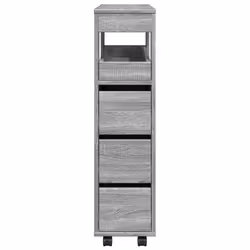 vidaXL Narrow Bathroom Cabinet with Wheels Storage Cupboard Engineered Wood - grey sonoma - Additional view 4