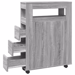 vidaXL Narrow Bathroom Cabinet with Wheels Storage Cupboard Engineered Wood - grey sonoma - Additional view 6