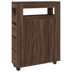 vidaXL Narrow Bathroom Cabinet with Wheels Storage Cupboard Engineered Wood - brown oak