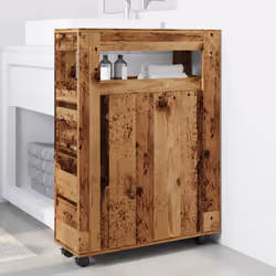 vidaXL Narrow Bathroom Cabinet with Wheels Storage Cupboard Engineered Wood - old wood
