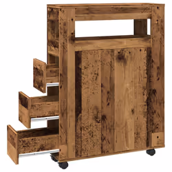 vidaXL Narrow Bathroom Cabinet with Wheels Storage Cupboard Engineered Wood - old wood - Additional view 6