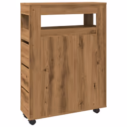 vidaXL Narrow Bathroom Cabinet with Wheels Storage Cupboard Engineered Wood - artisian oak