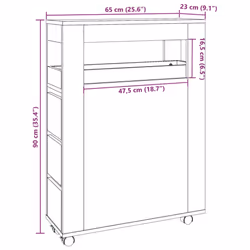 vidaXL Narrow Bathroom Cabinet with Wheels Storage Cupboard Engineered Wood - artisian oak
