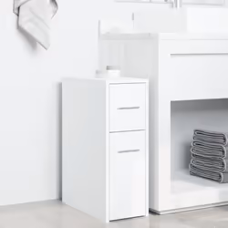vidaXL Narrow Bathroom Cupboard with Wheels Cabinet Engineered Wood - white