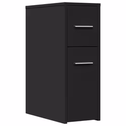 vidaXL Narrow Bathroom Cupboard with Wheels Cabinet Engineered Wood - black
