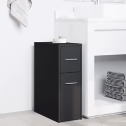 vidaXL Narrow Bathroom Cupboard with Wheels Cabinet Engineered Wood - black