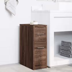 vidaXL Narrow Bathroom Cupboard with Wheels Cabinet Engineered Wood - brown oak