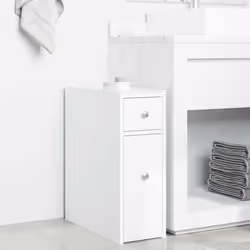 vidaXL Narrow Bathroom Cupboard with Wheels Cabinet Engineered Wood - white