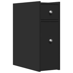 vidaXL Narrow Bathroom Cupboard with Wheels Cabinet Engineered Wood - black