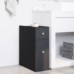 vidaXL Narrow Bathroom Cupboard with Wheels Cabinet Engineered Wood - black