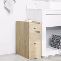 vidaXL Narrow Bathroom Cupboard with Wheels Cabinet Engineered Wood - sonoma oak