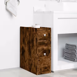 vidaXL Narrow Bathroom Cupboard with Wheels Cabinet Engineered Wood - smoked oak