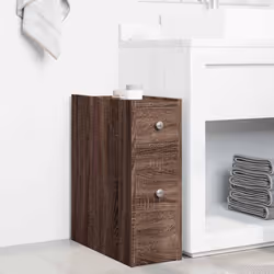 vidaXL Narrow Bathroom Cupboard with Wheels Cabinet Engineered Wood - brown oak