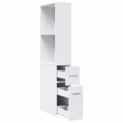 vidaXL Narrow Bathroom Cupboard with Wheels Storage Cabinet Engineered Wood - white - Additional view 6