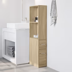 vidaXL Narrow Bathroom Cupboard with Wheels Storage Cabinet Engineered Wood - sonoma oak