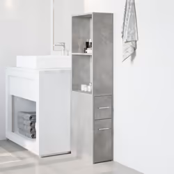 vidaXL Narrow Bathroom Cupboard with Wheels Storage Cabinet Engineered Wood - concrete grey