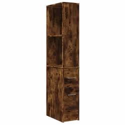 vidaXL Narrow Bathroom Cupboard with Wheels Storage Cabinet Engineered Wood - smoked oak