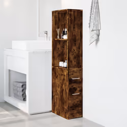 vidaXL Narrow Bathroom Cupboard with Wheels Storage Cabinet Engineered Wood - smoked oak