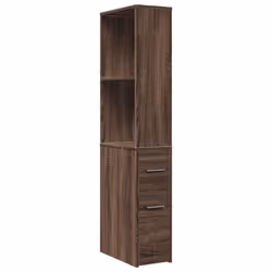 vidaXL Narrow Bathroom Cupboard with Wheels Storage Cabinet Engineered Wood - brown oak