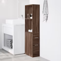 vidaXL Narrow Bathroom Cupboard with Wheels Storage Cabinet Engineered Wood - brown oak