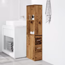 vidaXL Narrow Bathroom Cupboard with Wheels Storage Cabinet Engineered Wood - old wood - Additional view 2