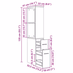vidaXL Narrow Bathroom Cupboard with Wheels Storage Cabinet Engineered Wood - old wood - Additional view 3