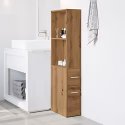 vidaXL Narrow Bathroom Cupboard with Wheels Storage Cabinet Engineered Wood - artisian oak