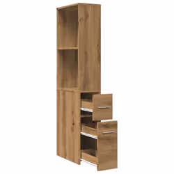 vidaXL Narrow Bathroom Cupboard with Wheels Storage Cabinet Engineered Wood - artisian oak - Additional view 6