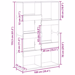 vidaXL Book Cabinet/Room Divider Bookcase Storage Cabinet Bookshelf Old Wood - sonoma oak, 100 x 33 x 155.5 cm - Additional view 8