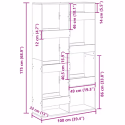 vidaXL Book Cabinet/Room Divider Bookcase Storage Cabinet Bookshelf Old Wood - black, 100 x 33 x 175 cm - Additional view 8