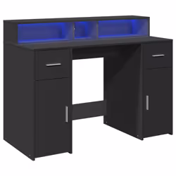 vidaXL Desk with LED Lights Writing Table Working Table Black Engineered Wood - Additional view 2