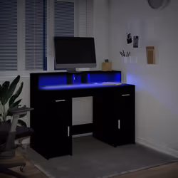 vidaXL Desk with LED Lights Writing Table Working Table Black Engineered Wood - Additional view 4