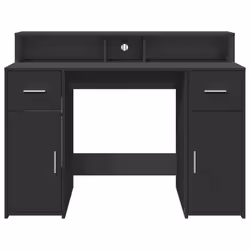 vidaXL Desk with LED Lights Writing Table Working Table Black Engineered Wood - Additional view 5