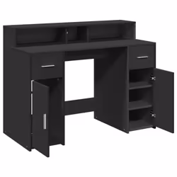 vidaXL Desk with LED Lights Writing Table Working Table Black Engineered Wood - Additional view 8