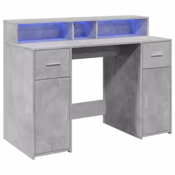 vidaXL Desk with LED Lights Study Working Table Concrete Grey Engineered Wood - Additional view 2