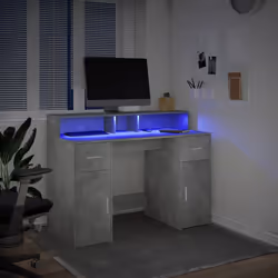 vidaXL Desk with LED Lights Study Working Table Concrete Grey Engineered Wood - Additional view 4