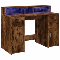 vidaXL Desk with LED Lights Writing Working Table Smoked Oak Engineered Wood - Additional view 2