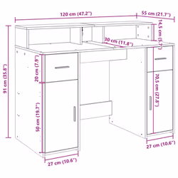 vidaXL Desk with LED Lights Writing Working Table Smoked Oak Engineered Wood - Additional view 3
