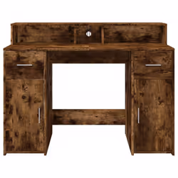 vidaXL Desk with LED Lights Writing Working Table Smoked Oak Engineered Wood - Additional view 5