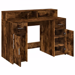 vidaXL Desk with LED Lights Writing Working Table Smoked Oak Engineered Wood - Additional view 8