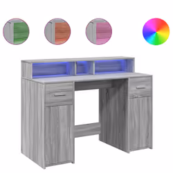 vidaXL Desk with LED Lights Writing Working Table Grey Sonoma Engineered Wood