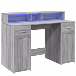 vidaXL Desk with LED Lights Writing Working Table Grey Sonoma Engineered Wood - Additional view 2
