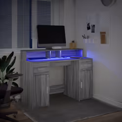 vidaXL Desk with LED Lights Writing Working Table Grey Sonoma Engineered Wood - Additional view 4