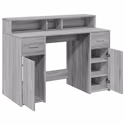 vidaXL Desk with LED Lights Writing Working Table Grey Sonoma Engineered Wood - Additional view 8