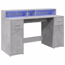 vidaXL Desk with LED Lights Study Working Table Concrete Grey Engineered Wood - Additional view 2