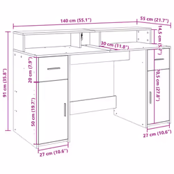 vidaXL Desk with LED Lights Study Working Table Concrete Grey Engineered Wood - Additional view 3
