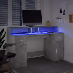 vidaXL Desk with LED Lights Study Working Table Concrete Grey Engineered Wood - Additional view 4