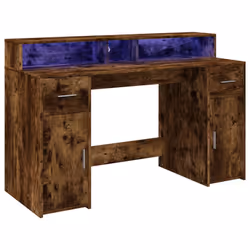 vidaXL Desk with LED Lights Writing Working Table Smoked Oak Engineered Wood - Additional view 2