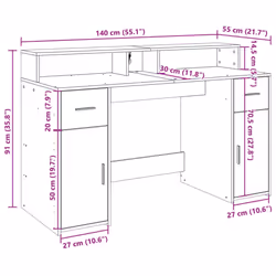 vidaXL Desk with LED Lights Writing Working Table Smoked Oak Engineered Wood - Additional view 3